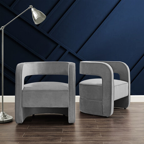 Neil Velvet Accent Chair Open Barrel Back (Gray)