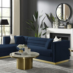 Anniston Velvet Upholstered Chaise Sectional Sofa // Left (Navy)