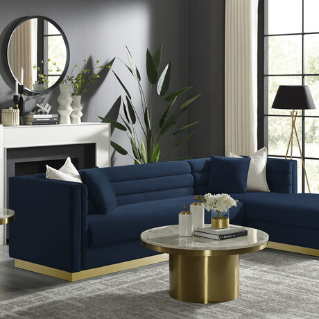 Anniston Velvet Upholstered Chaise Sectional Sofa // Right (Hunter Green)