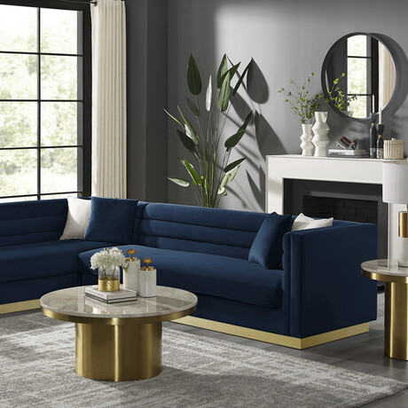 Anniston Velvet Upholstered Corner Sectional Sofa // Left (Hunter Green)