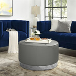 Apoplline Leather Cocktail Ottoman with Chrome Trim Base (Gray PU + Chrome)