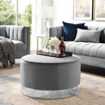 Apoplline Leather Cocktail Ottoman with Chrome Trim Base (Gray PU + Chrome)