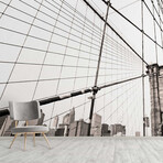 Retro Brooklyn Bridge Wall Mural (104"W x 104"H)