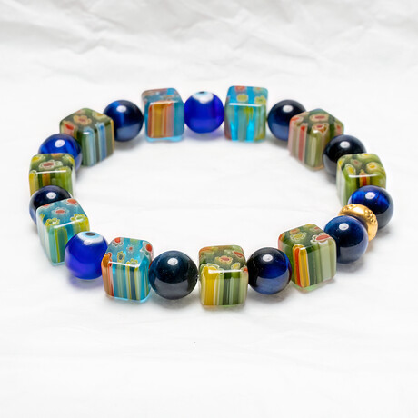Dell Arte // Beaded Malifiore Glass + Onyx + 24 Karat Gold Over Bracelet // Multicolor
