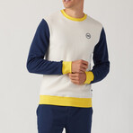 Color Block Pullover // Ecru + Blue + Yellow (L)