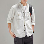 Button Up Shirt Jacket // White (M)