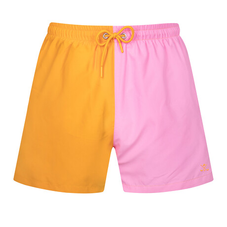 Moss Quad Color Block Swim Short // Orange + Pink + Green + Blue (S)