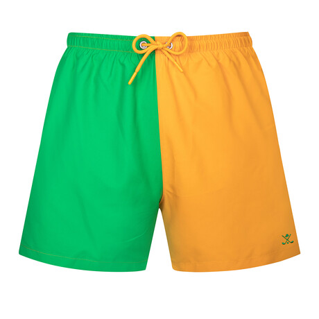 Moss Quad Color Block Swim Short // Green + Orange + Pink + Blue (S)