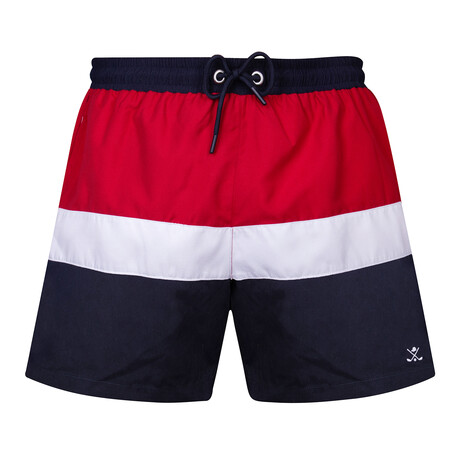 Seahorse Color Block Swim Short // Navy + White + Red (S)