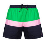 Seahorse Color Block Swim Short // Green + Pink + Navy (3XL)