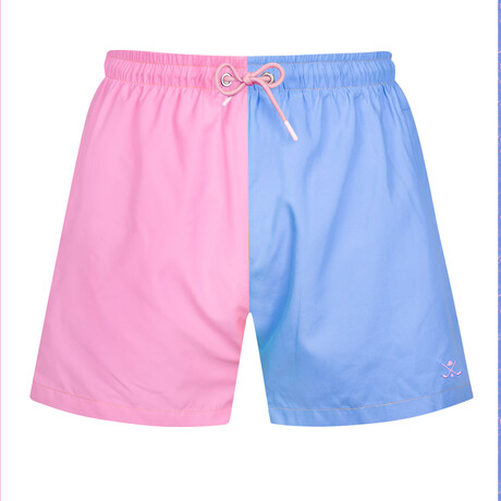 Moss Quad Color Block Swim Short // Pink + Blue + Orange + Green (S)