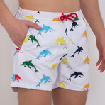 Fisher Dolphin Print Swim Short // White + Multicolor (XL)