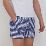 Fisher Sailor Print Swim Short // Navy + White + Red (XL)