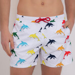 Fisher Dolphin Print Swim Short // White + Multicolor (XL)