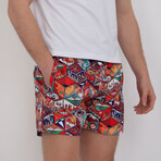 Fisher Graphic Print Swim Short // Red + Multicolor (XL)