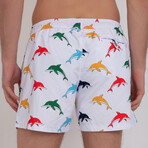 Fisher Dolphin Print Swim Short // White + Multicolor (XL)