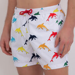 Fisher Dolphin Print Swim Short // White + Multicolor (XL)