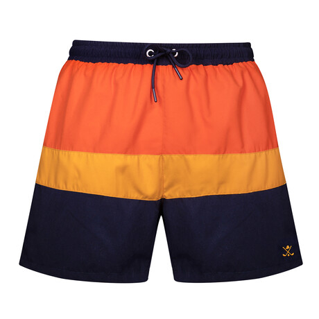 Seahorse Color Block Swim Short // Orange + Yellow + Navy (S)