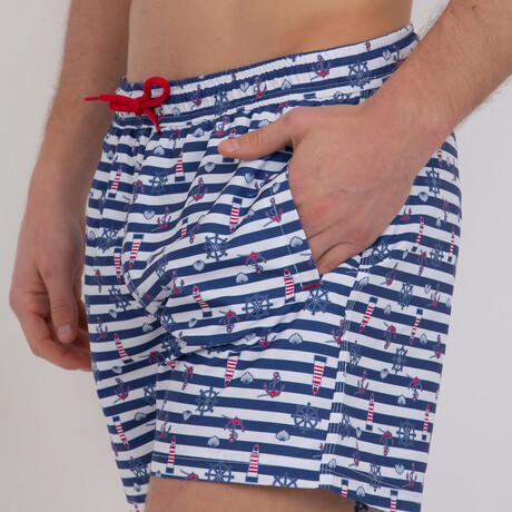 Fisher Sailor Print Swim Short // Navy + White + Red (S)