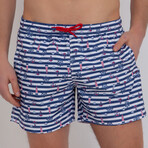 Fisher Sailor Print Swim Short // Navy + White + Red (XL)