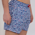 Fisher Sailor Print Swim Short // Navy + White + Red (XL)