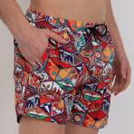 Fisher Graphic Print Swim Short // Red + Multicolor (XL)