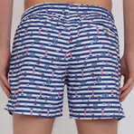 Fisher Sailor Print Swim Short // Navy + White + Red (XL)