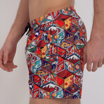 Fisher Graphic Print Swim Short // Red + Multicolor (XL)