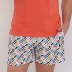 Fisher Abstract Print Swim Short // White + Multicolor (XL)