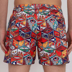 Fisher Graphic Print Swim Short // Red + Multicolor (XL)