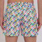 Fisher Abstract Print Swim Short // White + Multicolor (XL)