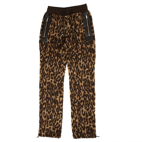 Leopard Print Sherpa Pants // Brown (XS)