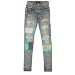 Cotton Quilted Art Patch Skinny Jeans // Blue (30)