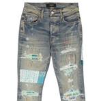 Cotton Quilted Art Patch Skinny Jeans // Blue (36)