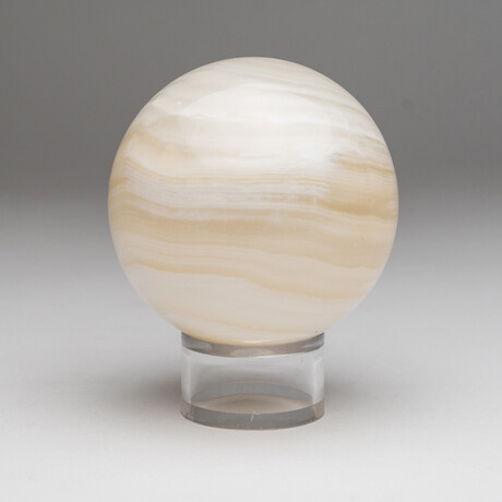 Genuine Polished Gemmy Banded White Onyx 3" Sphere With Acrylic Display Stand