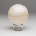 Genuine Polished Gemmy Banded White Onyx 3" Sphere With Acrylic Display Stand