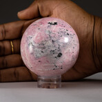 Genuine Polished Pink Rhodonite 2.5" Sphere With Acrylic Display Stand