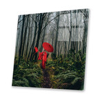 A Girl In A Red Kimono Feeds A Bird From Her Hand Print // Ievgeniia Bidiuk (24"H x 24"W x 0.25"D)