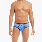 Stretch Low Rise Brief 4-Pack // Camelia + Festive Stripe + Dazzling Blue + Camo Print (S)