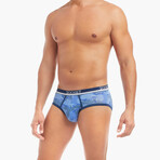 Stretch Low Rise Brief 4-Pack // Camelia + Festive Stripe + Dazzling Blue + Camo Print (S)
