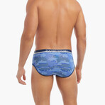 Stretch Low Rise Brief 4-Pack // Camelia + Festive Stripe + Dazzling Blue + Camo Print (S)