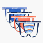 Stretch Jock Strap 4-Pack // Camelia + Festive Stripe + Dazzling Blue + Camo Print (S)