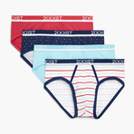 Stretch Low Rise Brief 4-Pack // Blue Topaz + Star Print + Rasberry Wine + Americana Pop (S)