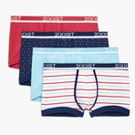 Stretch Trunk 4-Pack // Blue Topaz + Star Print + Rasberry Wine + Americana Pop (S)