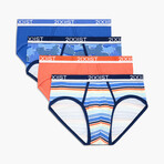 Stretch Low Rise Brief 4-Pack // Camelia + Festive Stripe + Dazzling Blue + Camo Print (S)