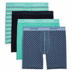 Stretch Boxer Brief 4-Pack // Printed Stripe + Navy Blazer + Turquoise + Geo X Print (S)