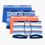 Stretch Trunk 4-Pack // Camelia + Festive Stripe + Dazzling Blue + Camo Print (S)
