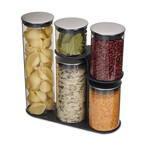 Podium Glass Storage Jar Set with Stand // Set of 5