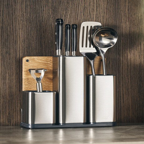 CounterStore Stainless Steel Organizer with Oak Cutting Board
