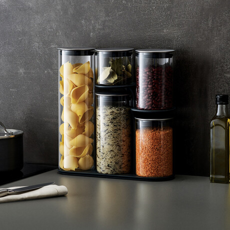 Podium Glass Storage Jar Set with Stand // Set of 5